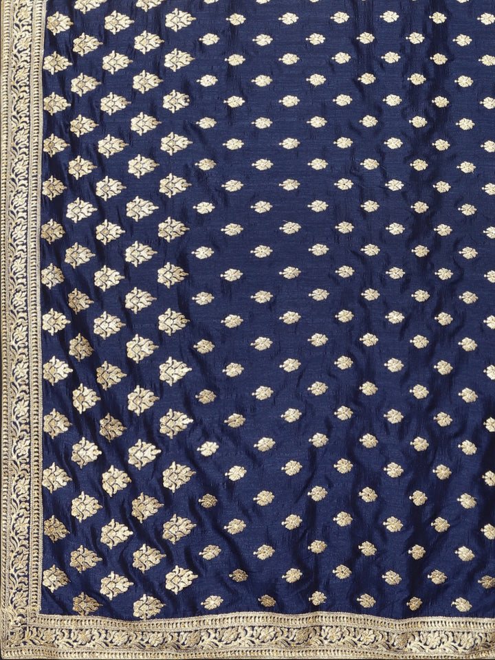 Neerus Blue Textured Saree With Blouse