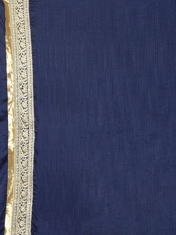 Neerus Blue Textured Saree With Blouse