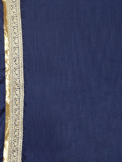 Neeru's Blue Textured Saree With Blouse