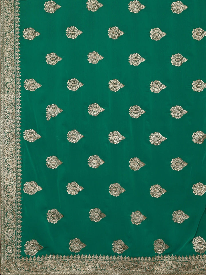 Neerus Green georgette textured saree with blouse - detail view 1
