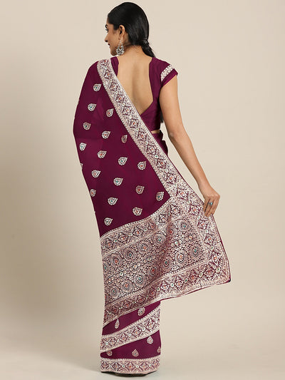 Neeru's Magenta Textured Saree With Blouse