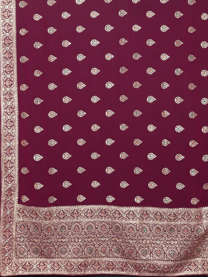 Neerus Pink georgette textured saree with blouse - detail view 1