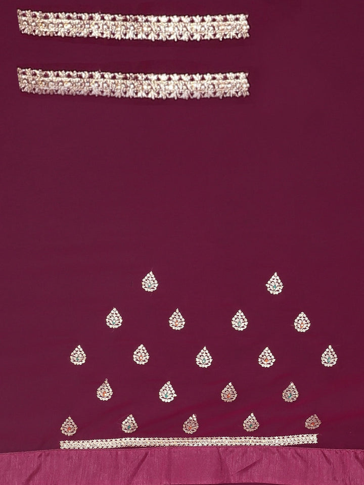Neerus Pink georgette textured saree with blouse - detail view 3