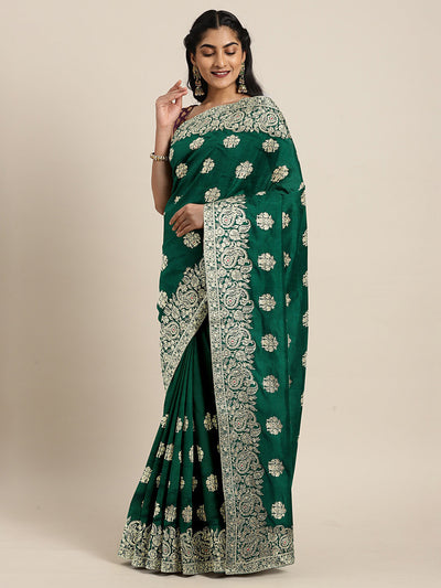 Neeru's Green Textured Saree With Blouse