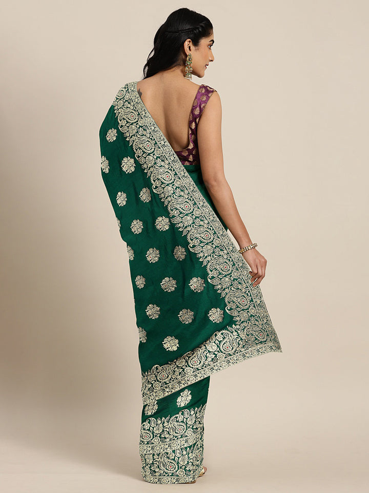 Neerus Green Textured Saree With Blouse