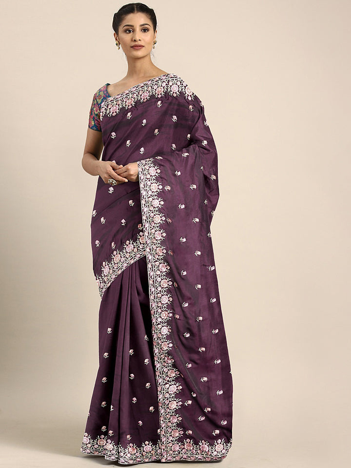 Neerus Magenta Embroidered Saree With Blouse