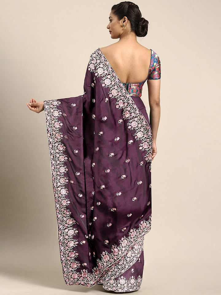 Neerus Magenta Embroidered Saree With Blouse