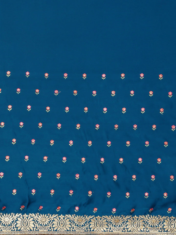 Neerus Blue Embroidered Saree With Blouse