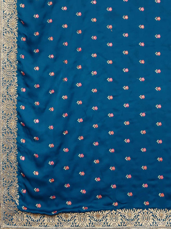 Neerus Blue Embroidered Saree With Blouse