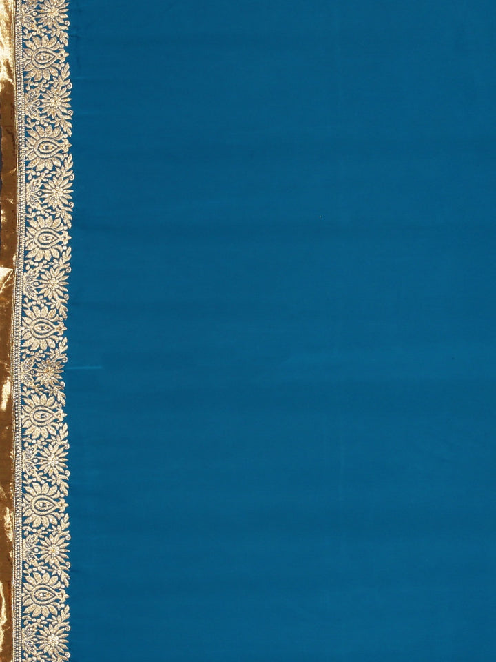 Neerus Blue Embroidered Saree With Blouse