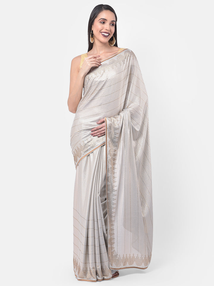 Neerus Grey Embellished Saree With Blouse
