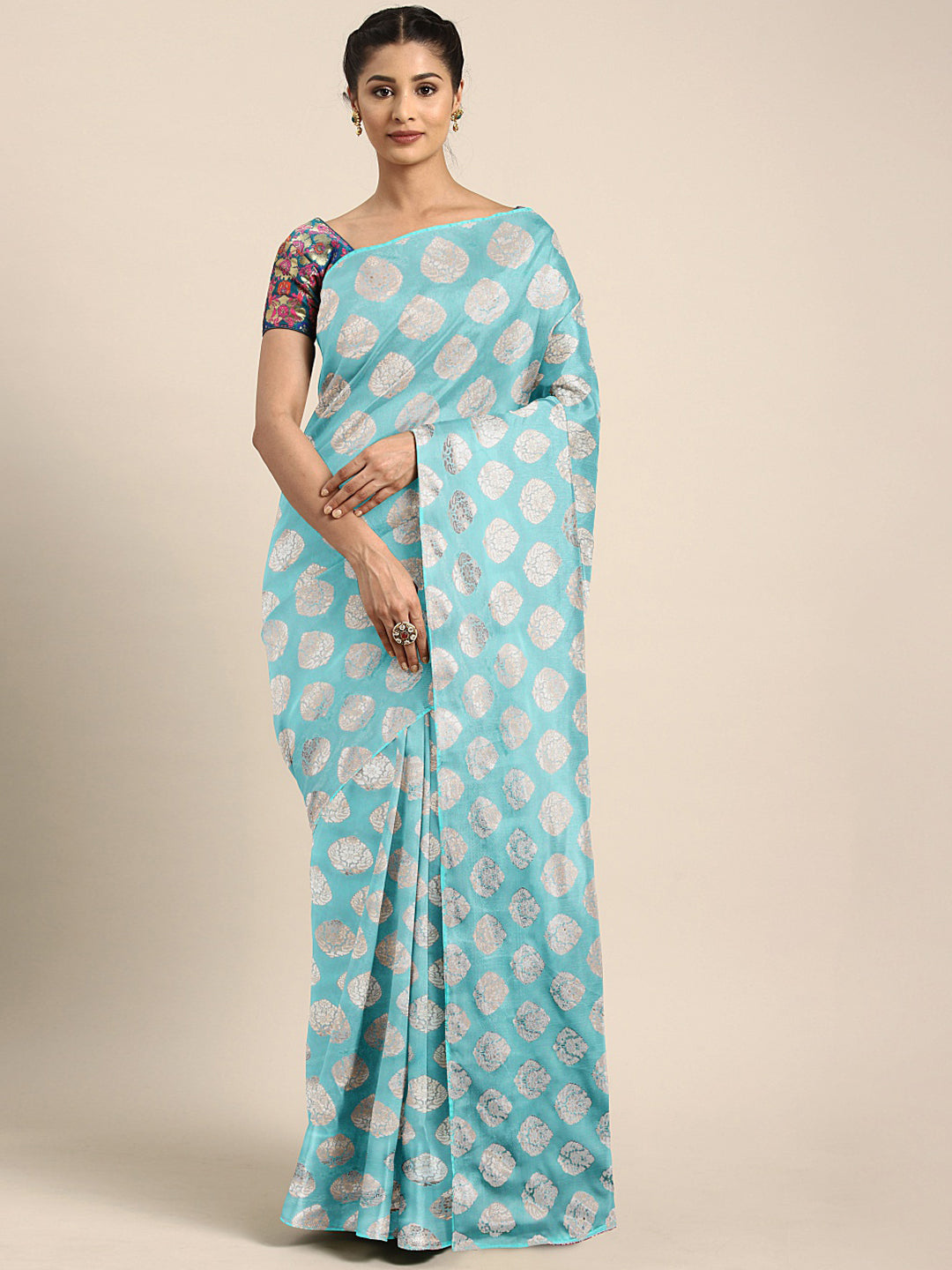 Neeru's Blue Textured Saree With Blouse