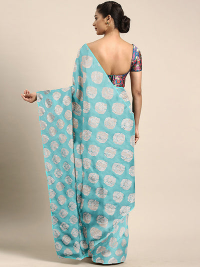 Neeru's Blue Textured Saree With Blouse