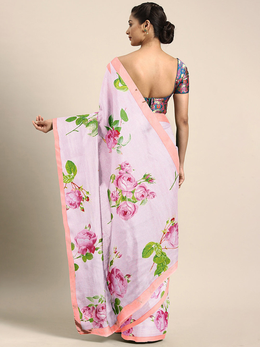 Neeru's Pink Printed Saree With Blouse
