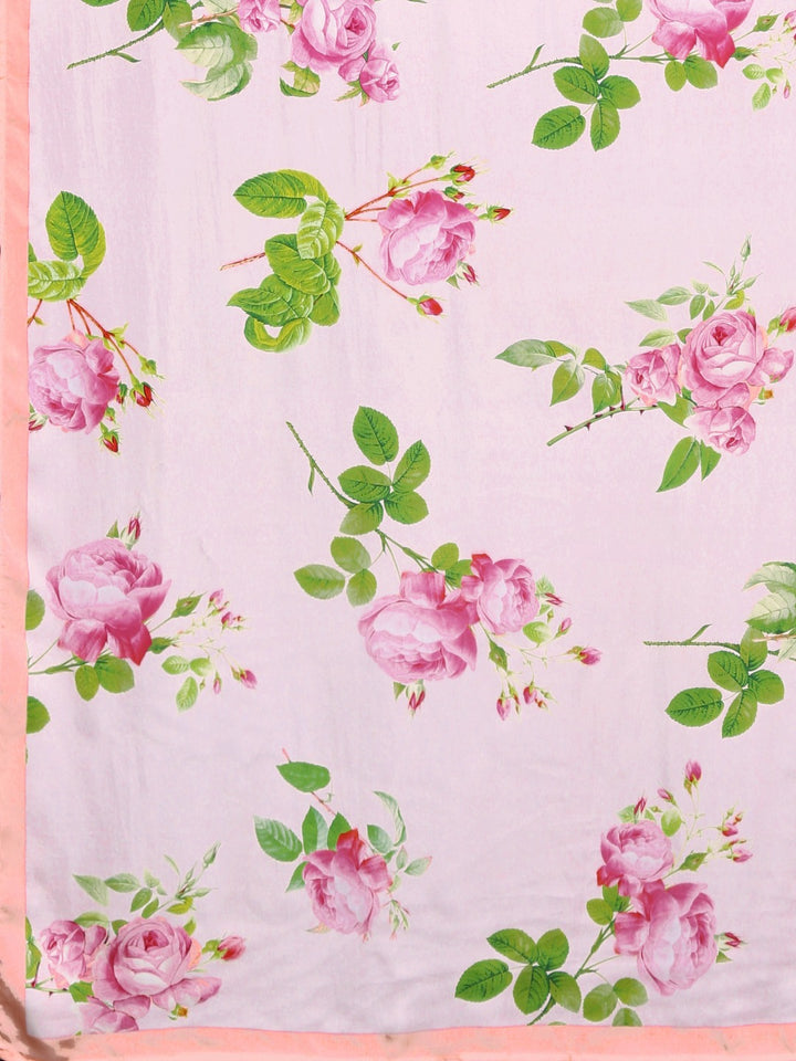 Neerus Pink georgette printed saree with blouse - detail view 1
