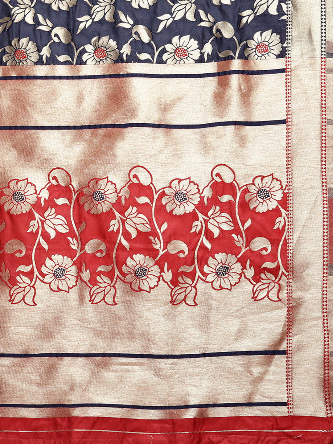 Neeru's Blue & Red Printed Saree With Blouse