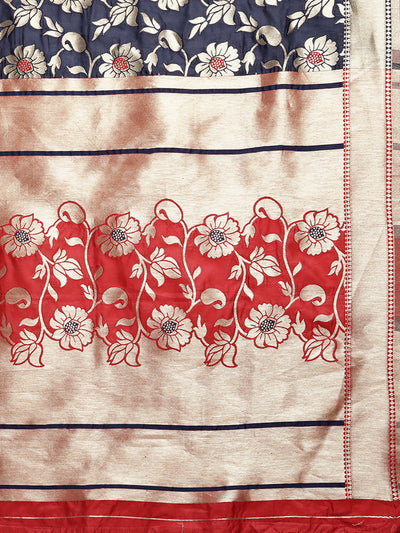 Neeru's Blue & Red Printed Saree With Blouse