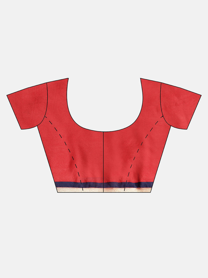 Neerus Blue & Red Printed Saree With Blouse