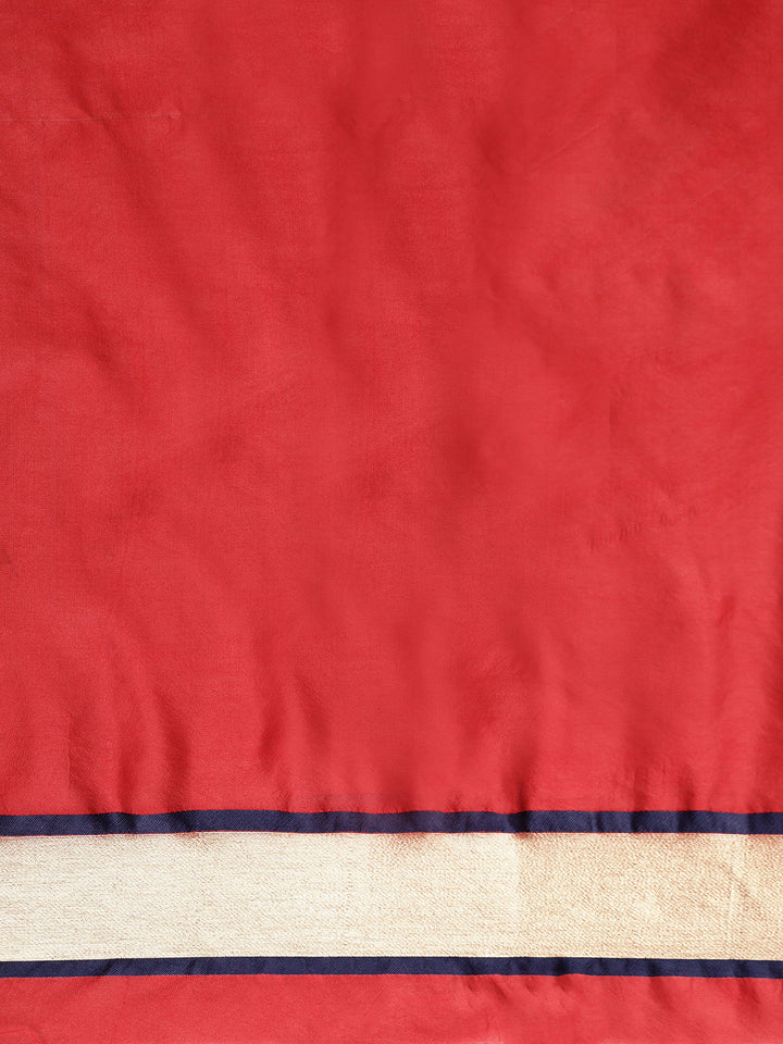 Neerus Blue & Red Printed Saree With Blouse