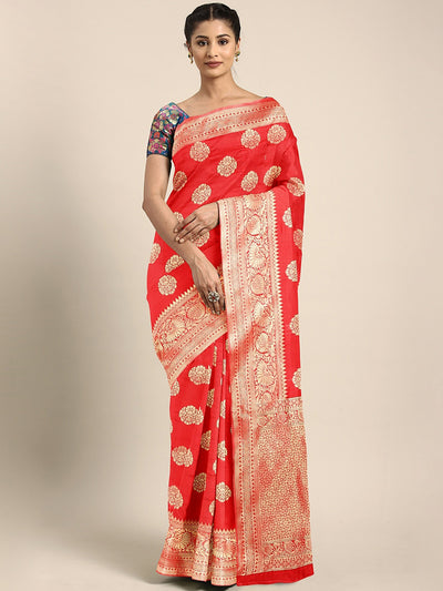 Neeru's Red Textured Saree With Blouse