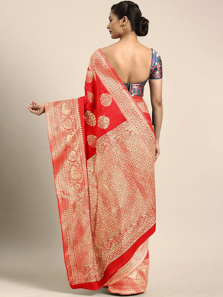 Neerus Red Textured Saree With Blouse