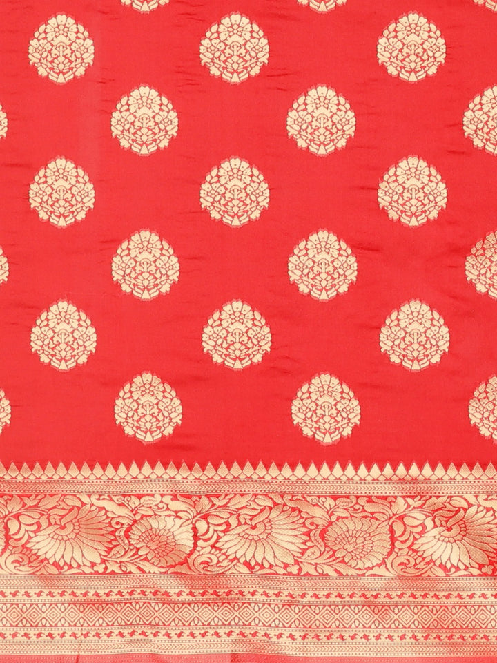 Neerus Red Textured Saree With Blouse