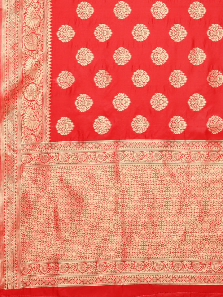 Neerus Red Textured Saree With Blouse