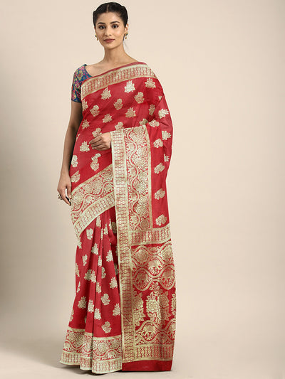 Neeru's Red Textured Saree With Blouse