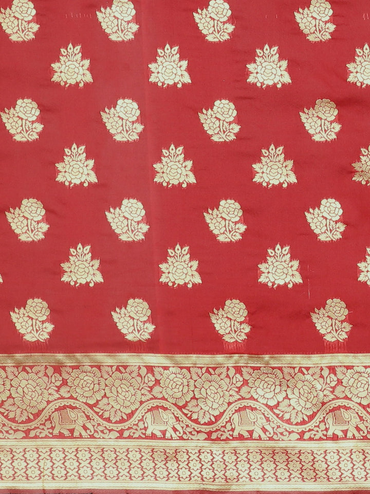 Neerus Red Textured Saree With Blouse