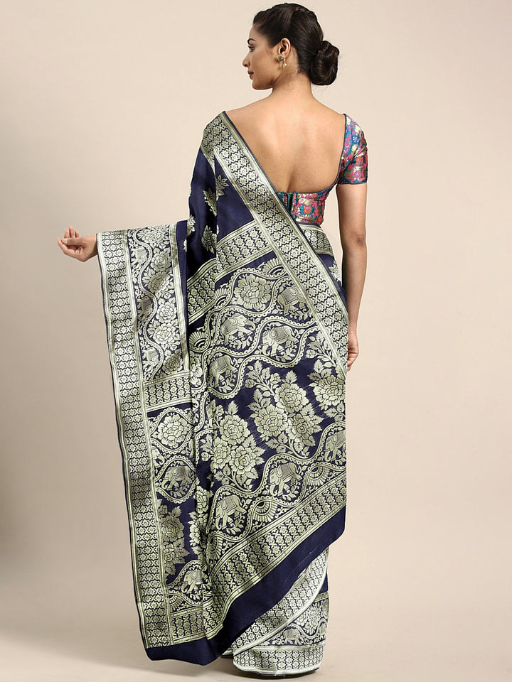 Neerus Blue Textured Saree With Blouse