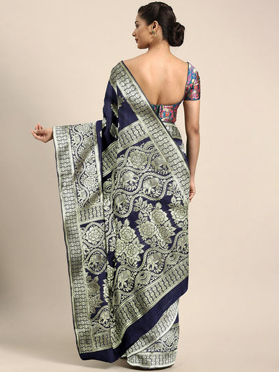 Neeru's Blue Textured Saree With Blouse