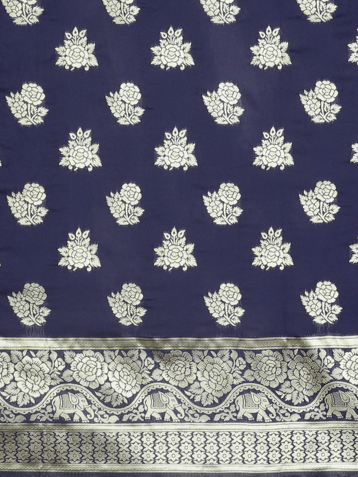 Neerus Blue Textured Saree With Blouse