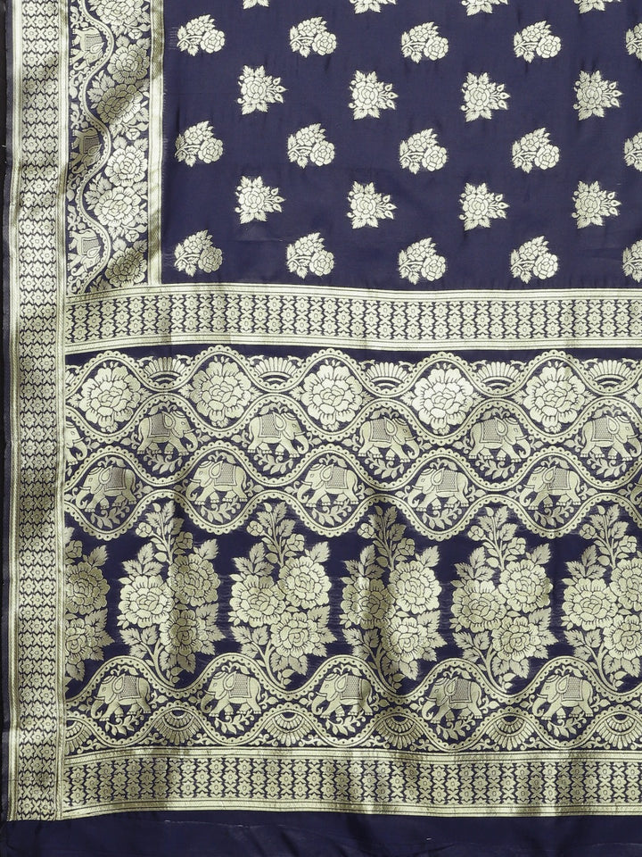 Neerus Blue Textured Saree With Blouse