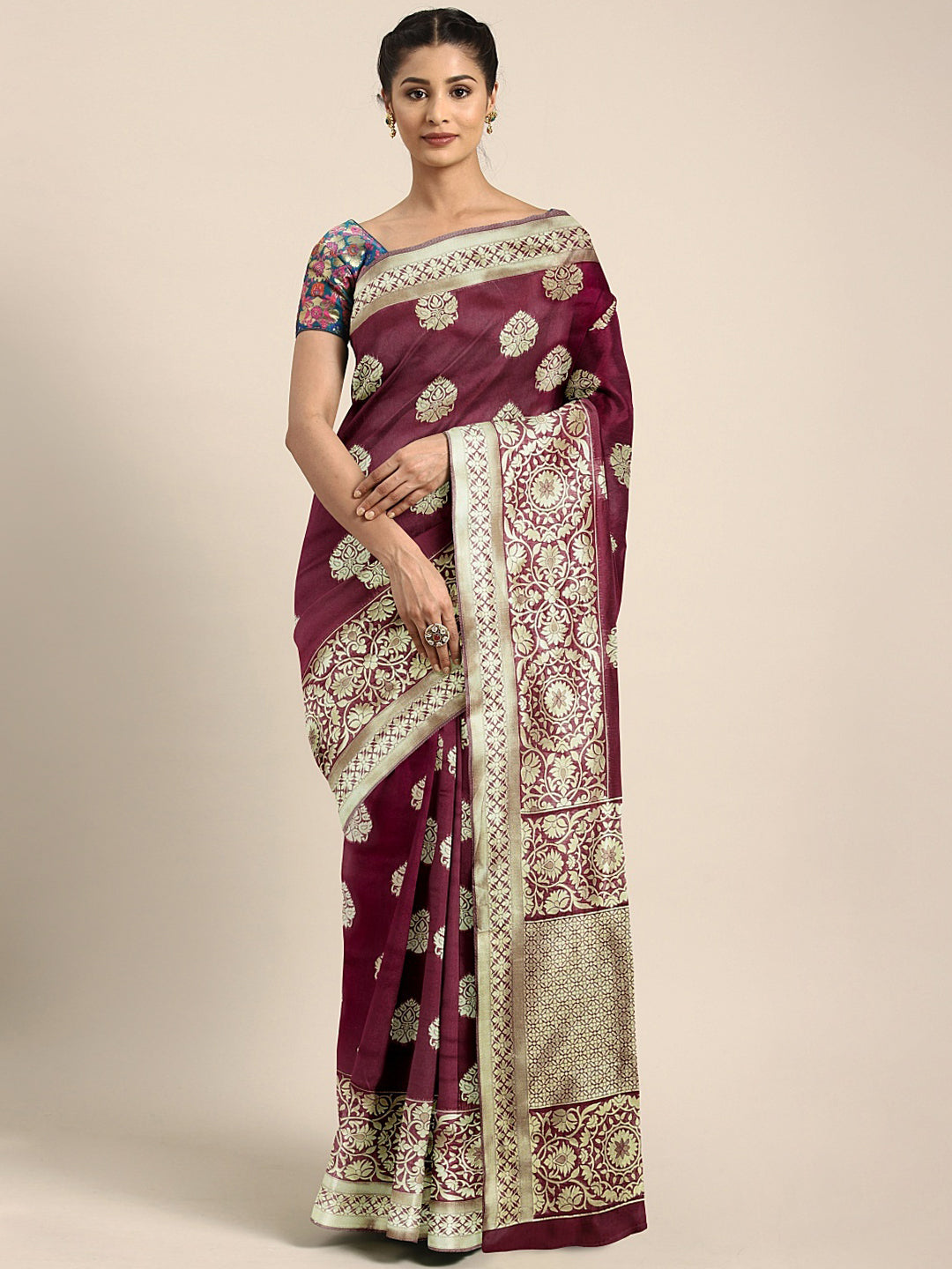 Neeru's Magenta Textured Saree With Blouse