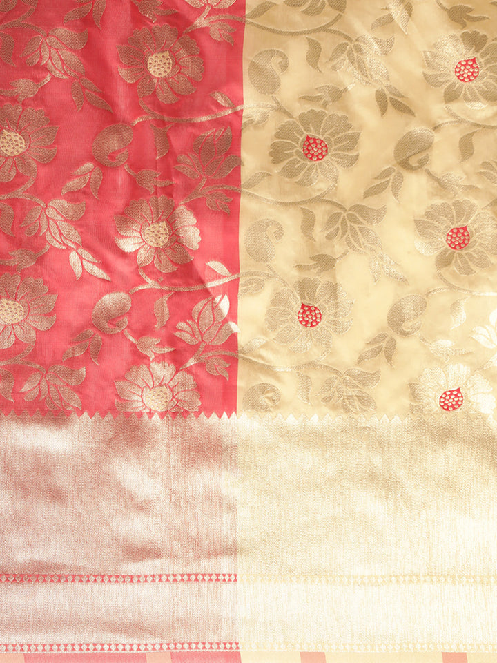 Neerus Yellow & Pink Textured Saree With Blouse