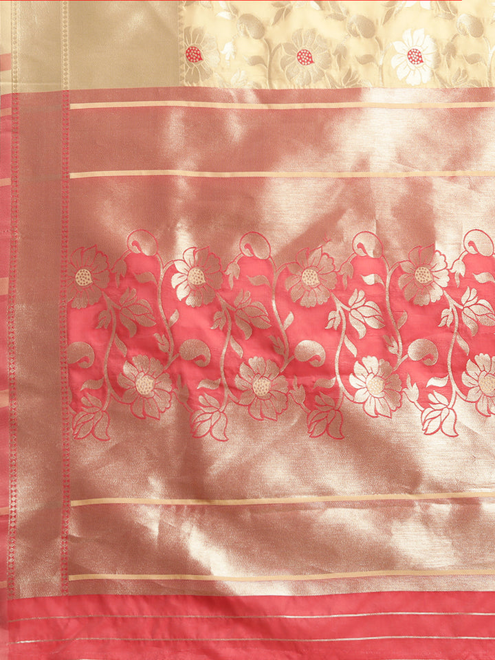 Neerus Yellow & Pink Textured Saree With Blouse