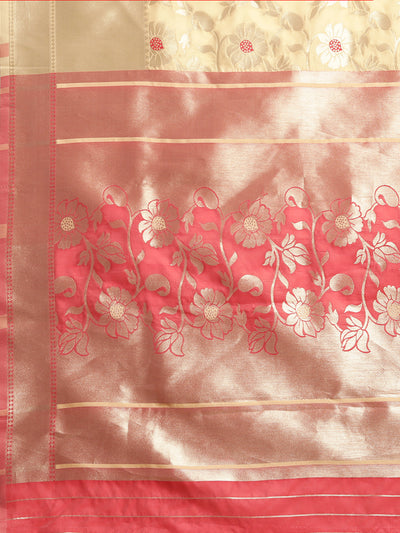 Neeru's Yellow & Pink Textured Saree With Blouse