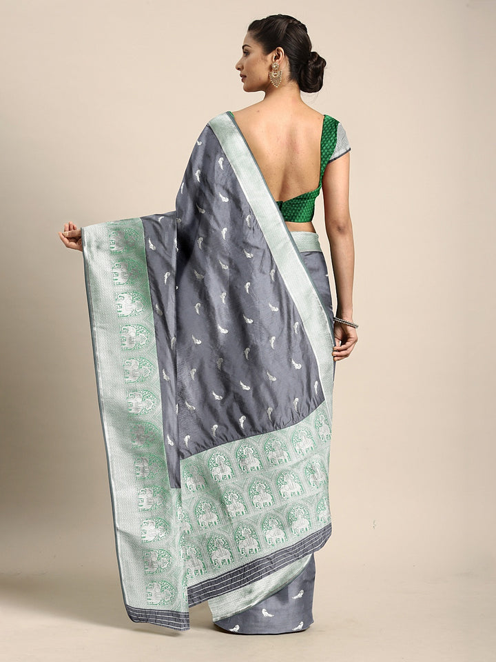 Neerus Grey Textured Saree With Blouse