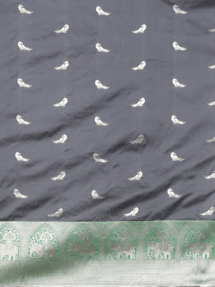 Neerus Grey Textured Saree With Blouse