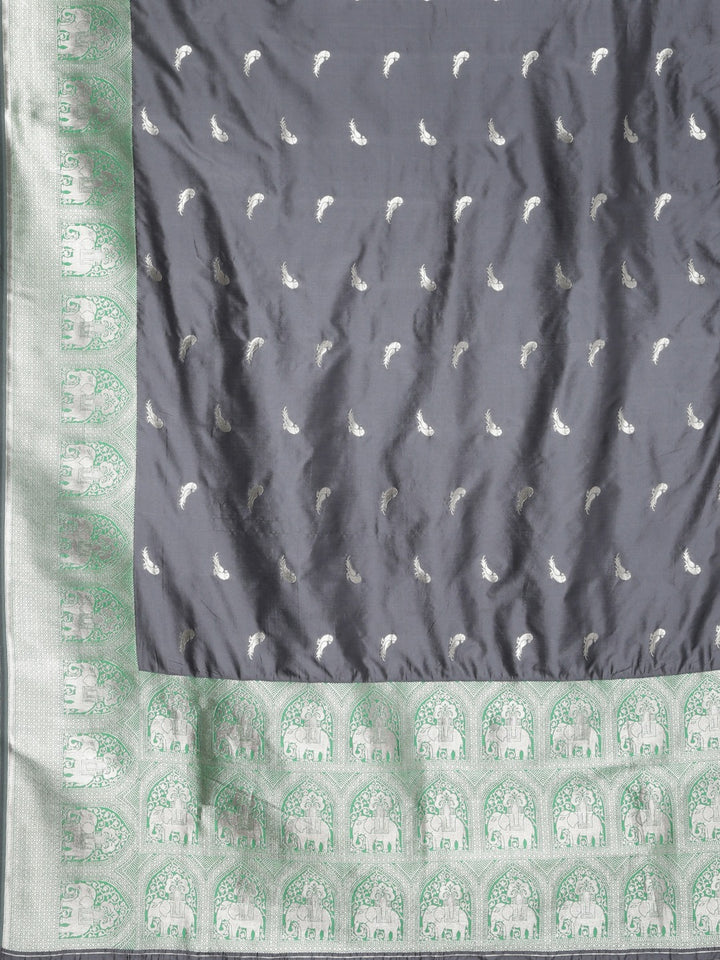 Neerus Grey Textured Saree With Blouse