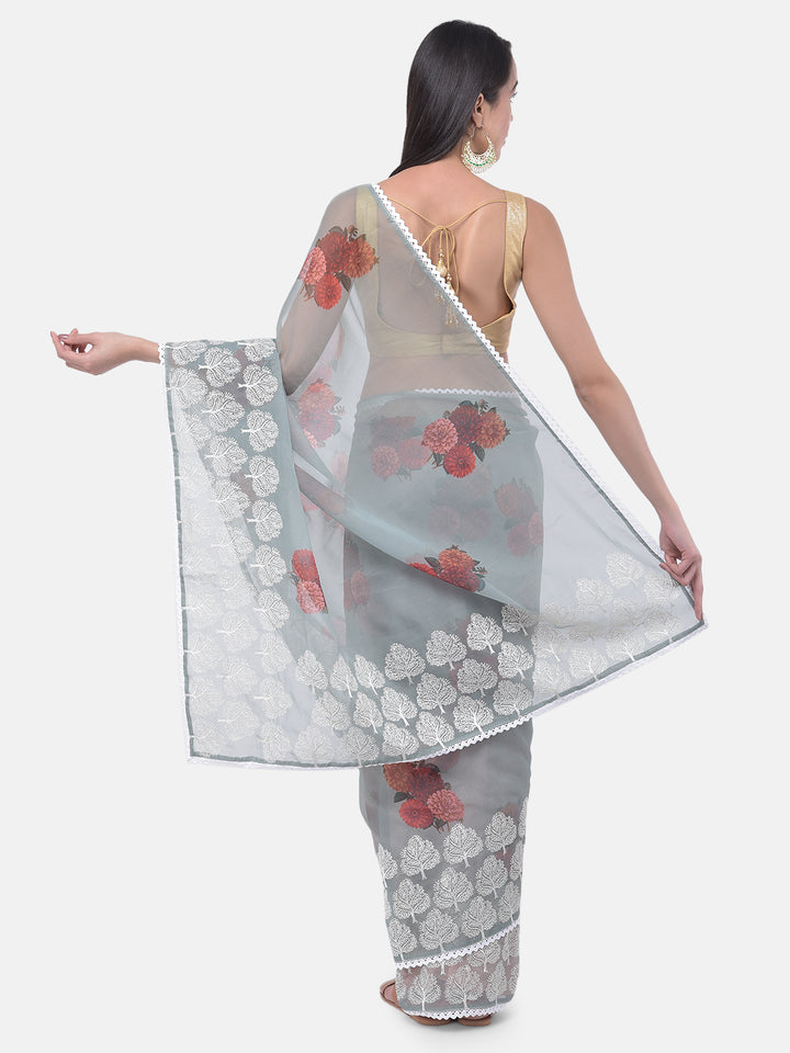 Neerus Green organza saree - back view