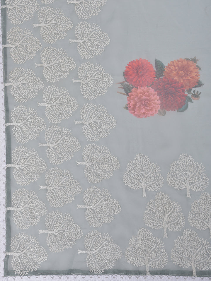 Neerus Green organza saree - detail view 1