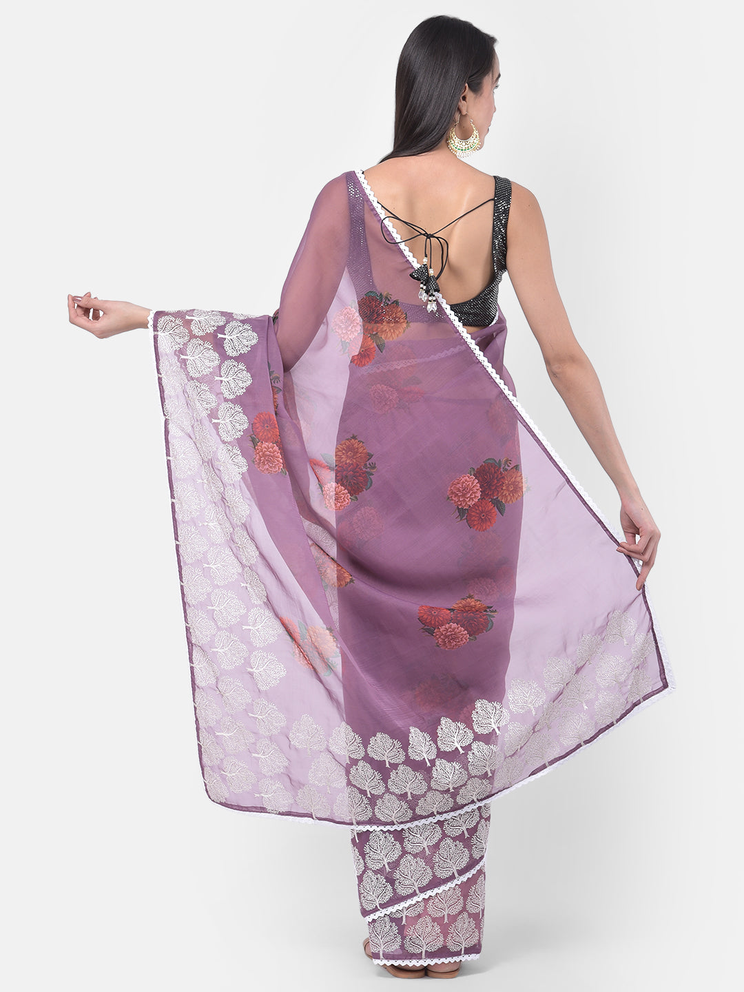 Neerus Onion Color Organza Fabric Saree