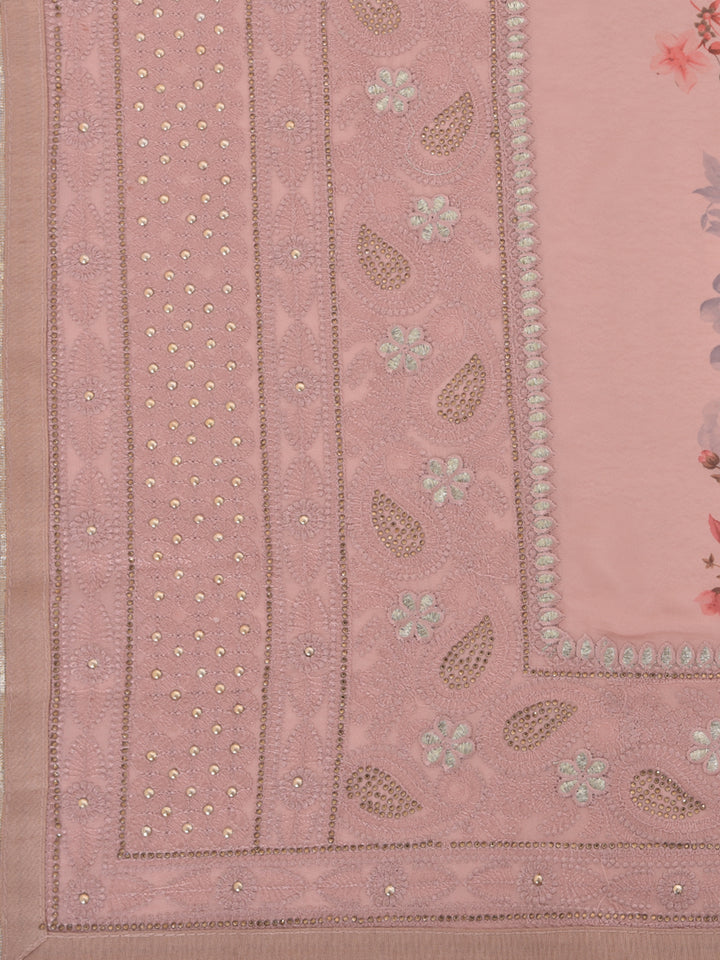 Neerus Orange crepe solid saree - detail view 1