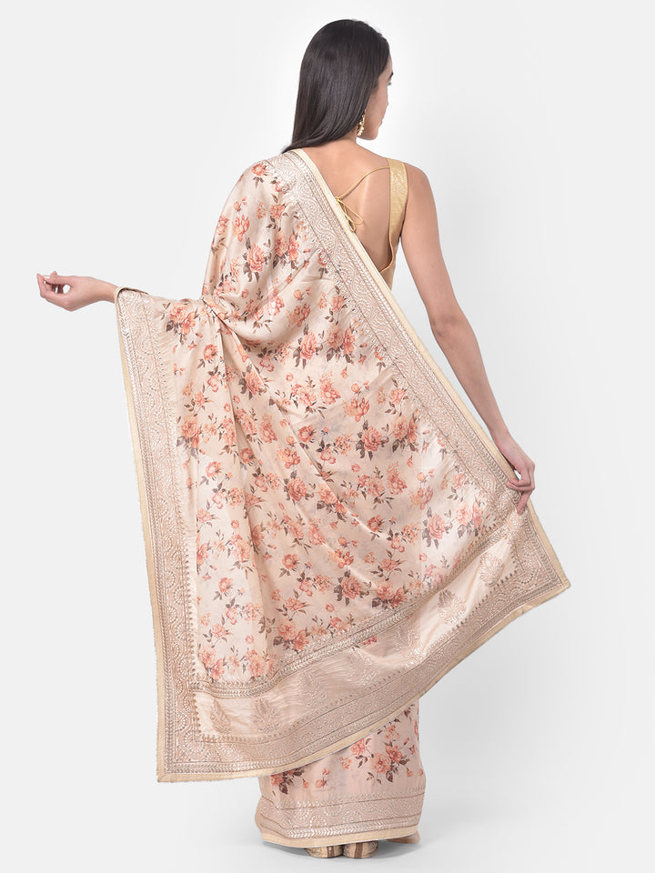 Neerus Beige Color Crepe Fabric Saree