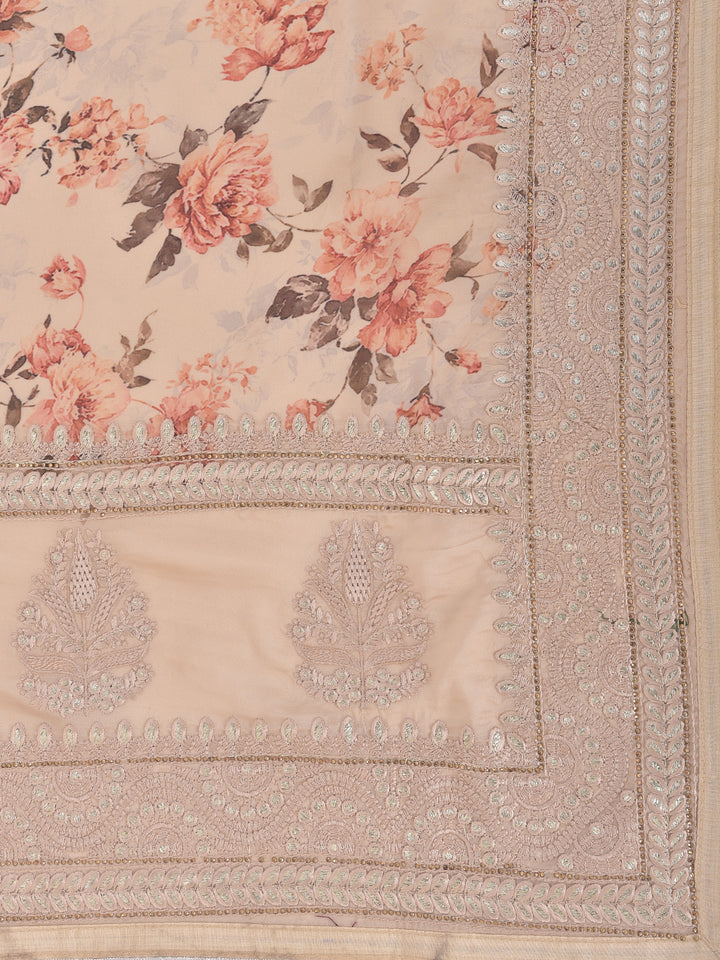 Neerus Beige Color Crepe Fabric Saree