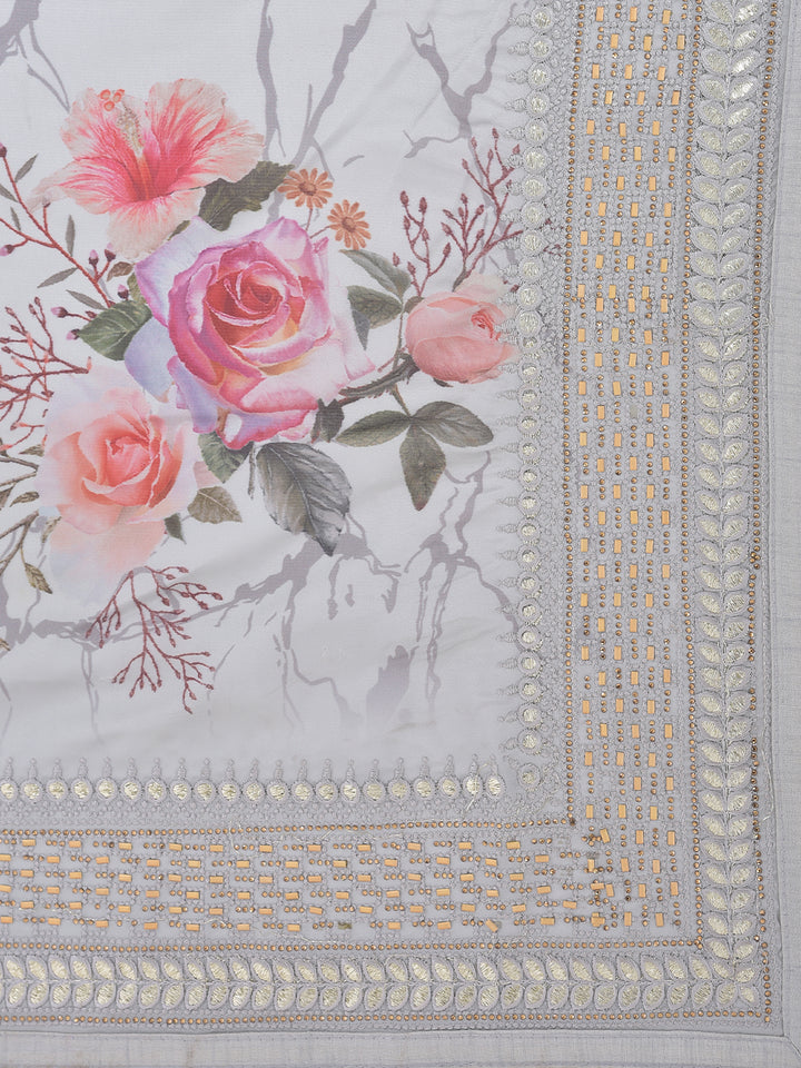 Neerus Grey Color Crepe Fabric Saree