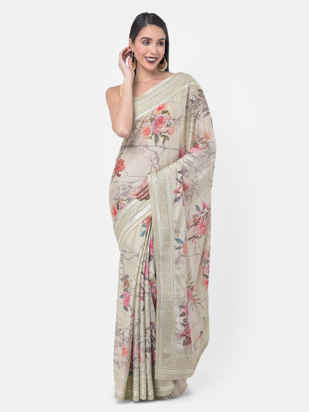 Neerus Green crepe solid saree - front view