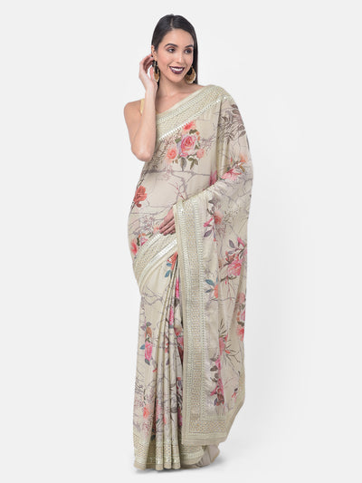 Neeru'S Pista Color, Crepe Fabric Saree