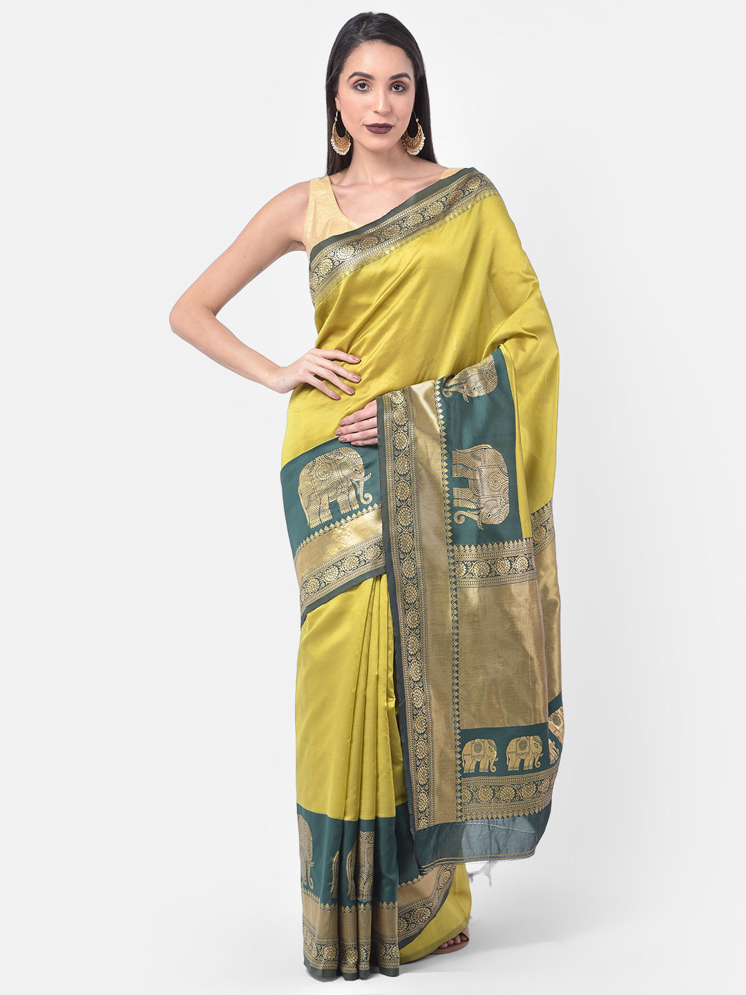Neerus Green georgette woven saree - front view